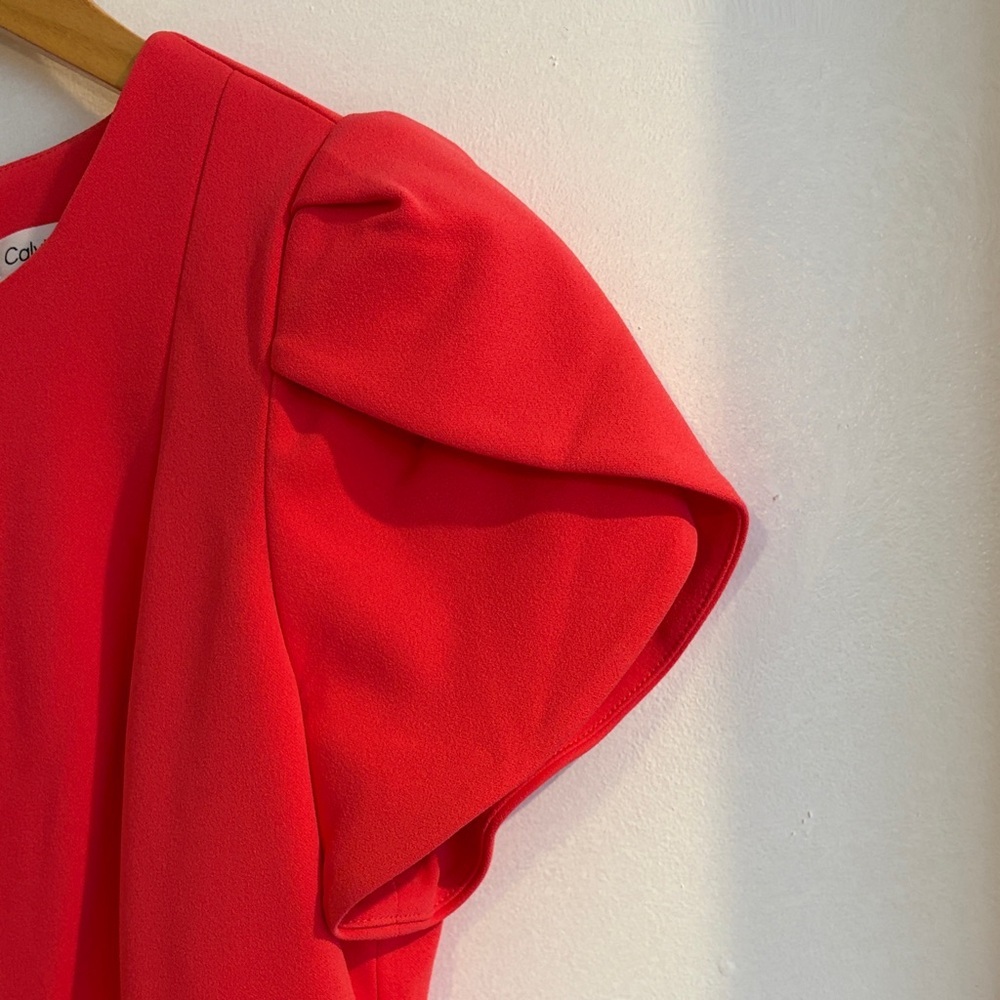 Calvin Klein Reddish Pinkish Midi Dress with Puff Sleeves - Picture 4 of 11